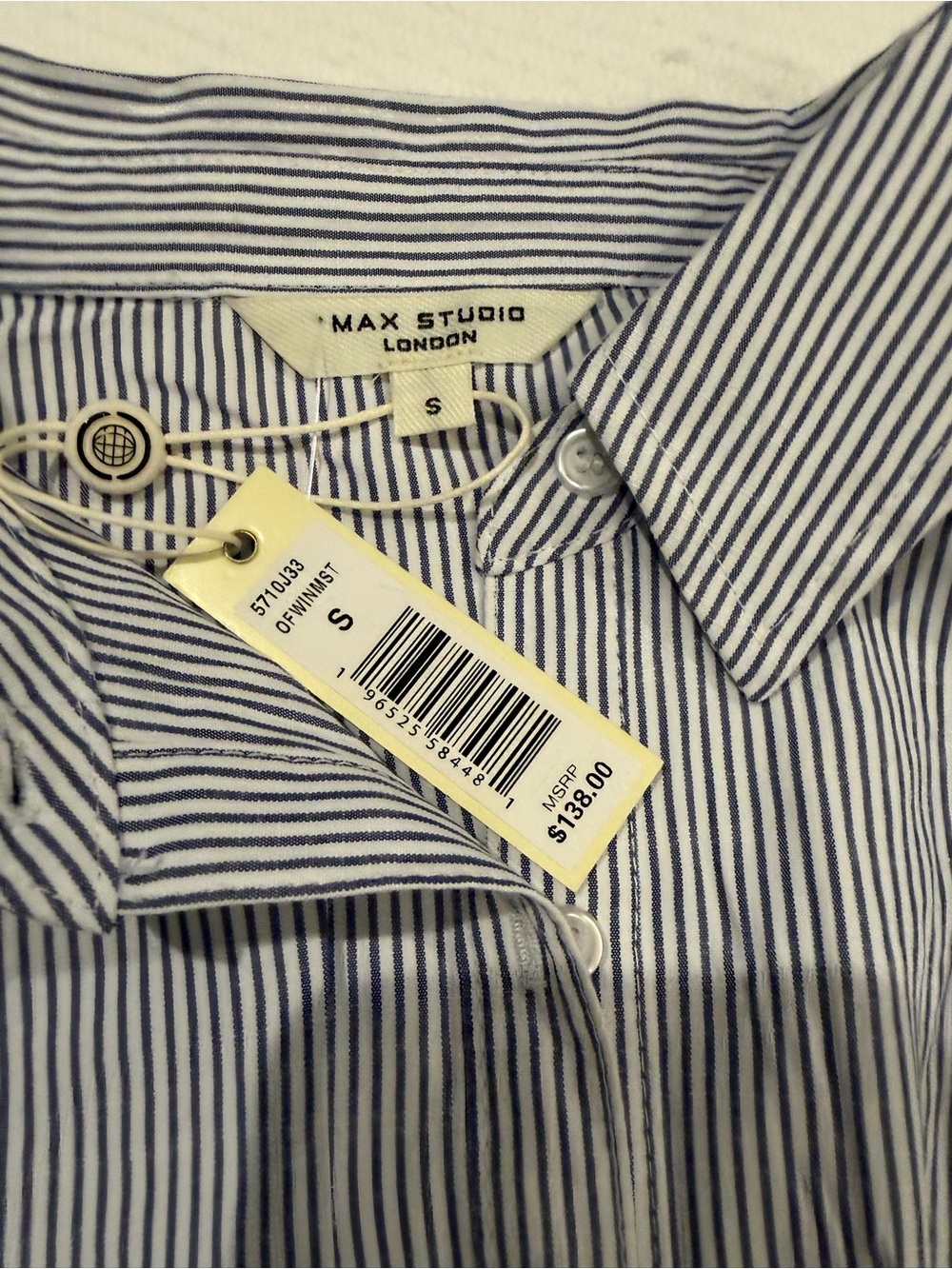 NWT Max Studio London Blue White Striped Tailored Blouse Small - Picture 2 of 5